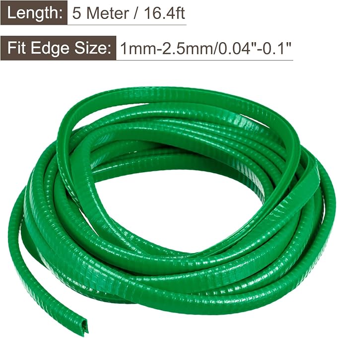 U Channel Edge Trim, 16.4ft Length Rubber Guard Seal Strip Edge Protector Fit for 1-2.5mm Edge, (15/64" W x 25/64" H) Green