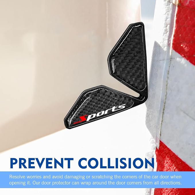 Car Door Corner Protector Edge Guards, Carbon Fiber Decorative Anti-scratch Anti-collision Buffer Pad, Embedded Self-adhesive Soft Protective Cover, for Most Cars (Black #Sports)