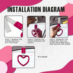 2PCS Heart Shaped Car Handle Straps, Rear Bumper Warning Keychain Ring for Car Exterior Accessories (Hot Pink-Silver)