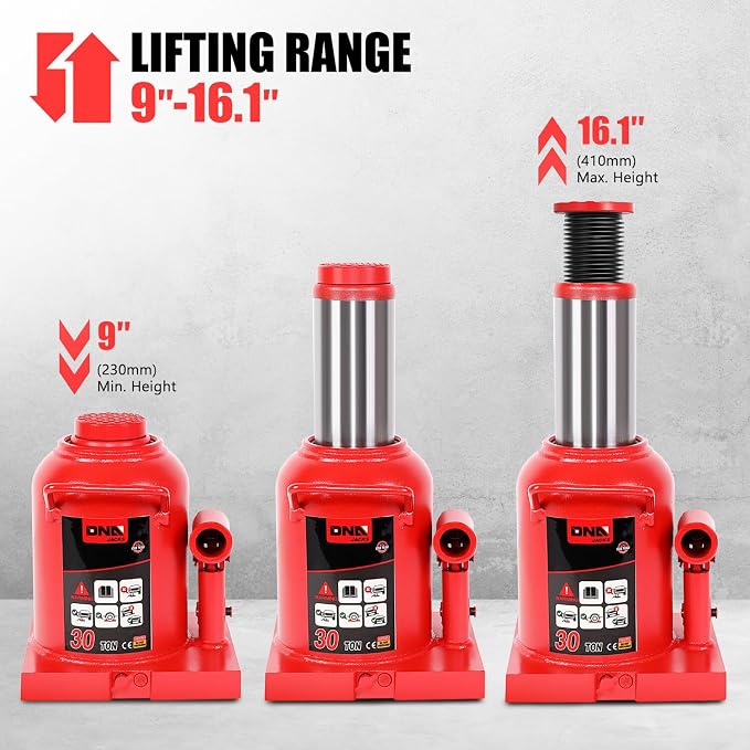 30 tons / 60000 lbs Lifting Automotive Welded Hydraulic Bottle Jack for Repair Vehicle, Pickup, Truck, w/Manual Handle, Red,TOOLS-00364