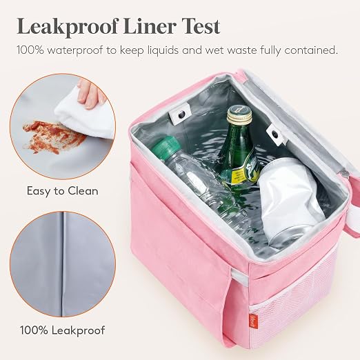 Car Trash Bin, 2 Gallon Leakproof Waterproof Vehicle Garbage Can with Lid & Tissue Holder, Car Interior Organizer for Front/Back/Console, Automotive Accessory, Pink
