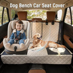 Dog Car Seat Cover for Back Seat, Heavy Duty Nonslip Car Seat Protector for Child Car Seat, Waterproof Bench Seat Cover for Dogs and Kids, Compatible with Armrest, Fits Sedan (Beige)