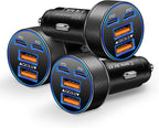 USB C Car Charger, 3-Pack Multi Port 90W Super Fast Charging Cigarette Lighter Adapter, 4-in-1 Dual USB-C & USB-A Car Phone Power Adapter for iPhone 17/16/15/Pro Max, iPad, Samsung Galaxy S25