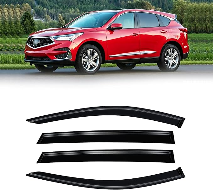 Rain Guards for Acura RDX 2019-2026, Out-Channel Window Visor Shields Vent Deflector Shade Wind Dark Smoke 2020 2021 2022 2023 2024 19 20 21 22 23 24 25, Tape-On Outside-Mount, 4PCS