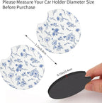 Flowers Blue Steering Wheel Cover - Watercolor Blue Flowers Steering Wheel Cover Anti-Slip Universal Breathable 14-15-in 2 Car Cup Coasters for Men Women