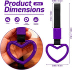2 Pcs Heart Shaped Car Handle Strap – JD M Drift Charm Rear Bumper Warning Ring Decor for Car Interior Exterior, Subway Bus Handle Accessory, Cute Heart Car Decor Gift for Drivers (Purple)