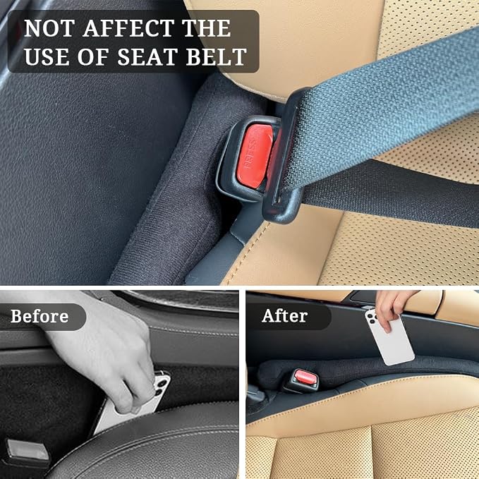 Car Seat Gap Filler Universal for Car SUV Truck Accessories Seat Gap Blocker Fit Organizer Fill The Gap Between Seat and Console Stop Things from Dropping Pack of 2 Black