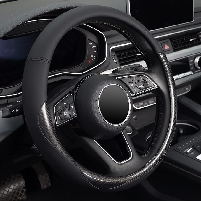 Carbon Fiber Steering Wheel Cover, Universal 15 inch Black,Anti-Slip, Odorless