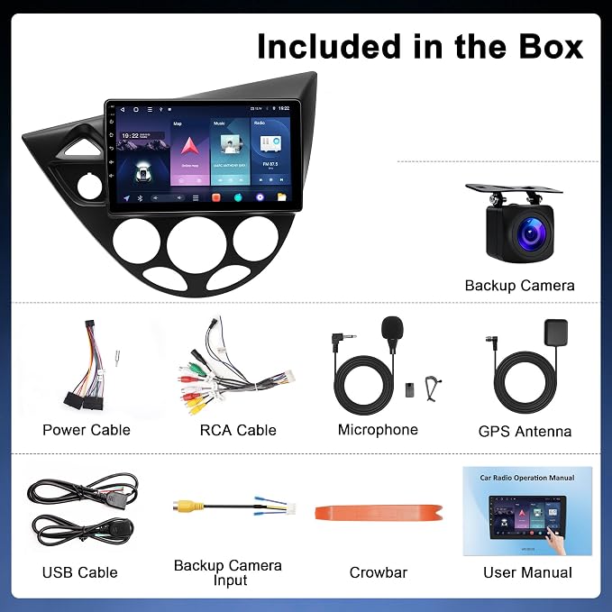 4G+64G Car Radio for Ford Focus 1998-2006: Upgrade Android 15 9" Touch Screen Stereo Head Unit Wireless CarPlay Android Auto, BT 5.4, WiFi 6, GPS, FM, RDS, EQ, SWC, 1080P Backup Camera