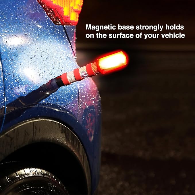 XTREME STP LED Road Flares, Emergency Road Flares for Vehicles, Car Flares with 3 Alert Modes, Magnetic Base, Foldable Stand, Emergency Roadside Lights, Visible Up to 1 Mile, White Flashlight