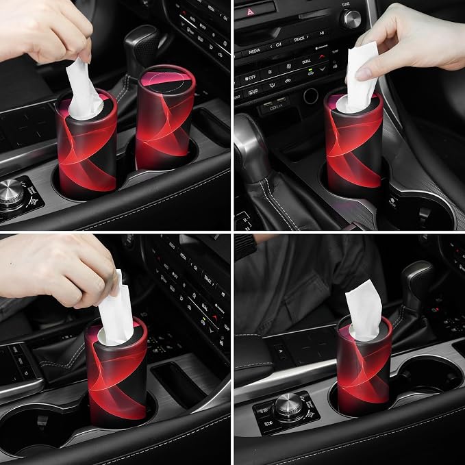 Car Tissue Holder, 4 Pack Car Cup Holder Facial Tissues with Travel Tissue Bag, Quick and Convenient Flower Combination Car Tissue Box(4 Canisters/200 Tissues) Black - Red