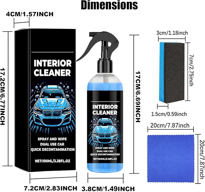 Car Headliner Cleaning Kit, Interior Roof Stain Remover, Multi-purpose cleaner for fabric seats and car headliners (1, 100ML)