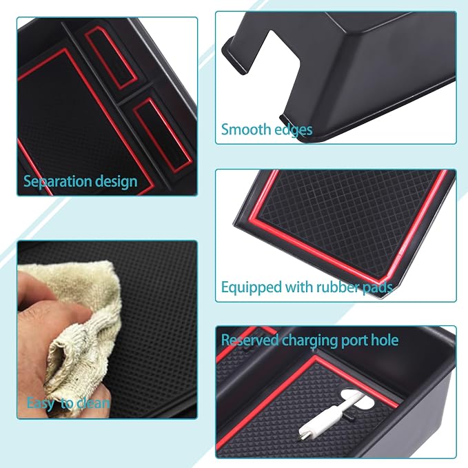 Armrest Storage Box Compatible with Audi Q4 E-Tron 2022 2023 2024 2025, Car Center Console Organizer Tray Armrest Box Insert Coin Container ABS Interior Accessories, With Door Lock Version