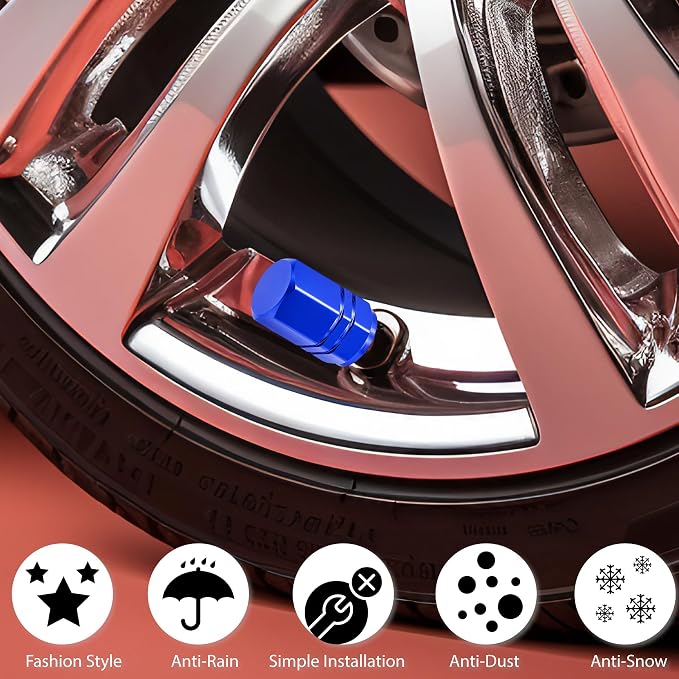 12PCS Tire Valve Stem Caps, with Rubber O-Ring, Corrosion Resistant Leak-Proof, Aluminum Alloy Universal Wheel Valve Covers for Cars, SUV, Trucks, Bikes, Motorcycles, Bicycles(Blue)