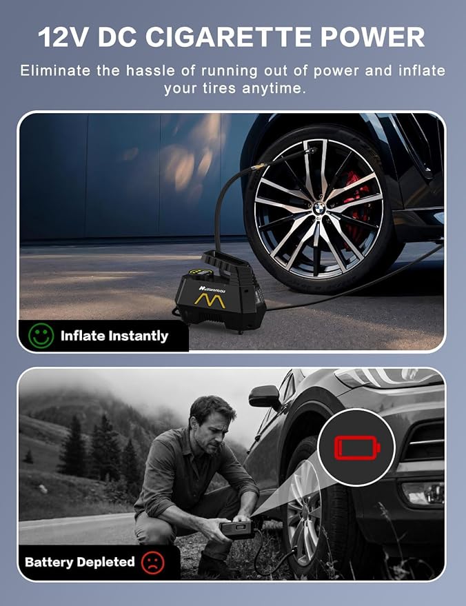 Tire Inflator Portable Air Compressor, Air Pump for Car Tires, 9.84Ft Cord-12V DC-Powered Auto Pump with Digital Pressure Gauge, LED Light-Car Accessories for Car, Motorcycles, Bicycle, Ball, Balloons