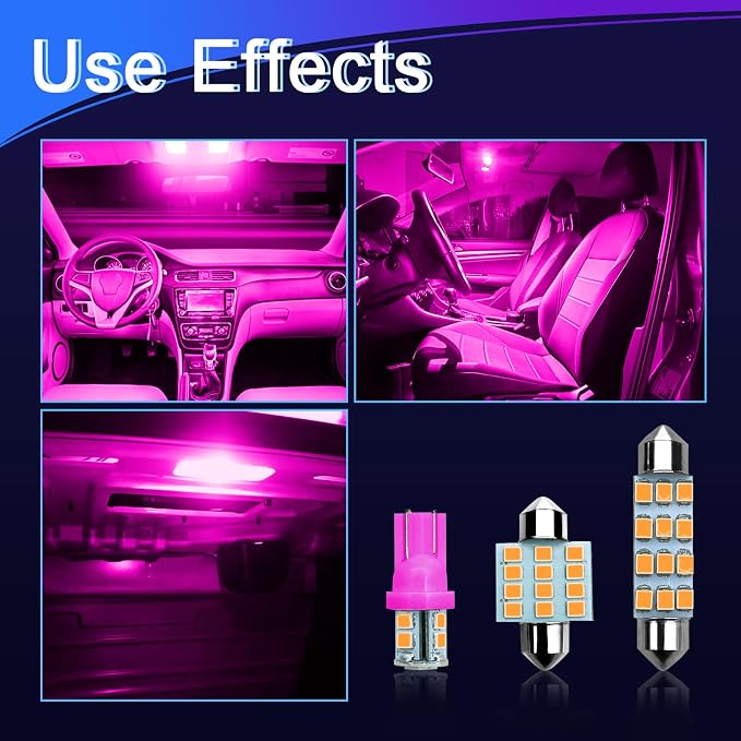 24PCS LED Interior Replacement Bulbs, Interior Car Lights, Dome Light LED Car Bulb Kit Set T10 31 mm 42 mm, Used for Map Dome Lights and License Plate Courtesy Lights Accessories (Pink)