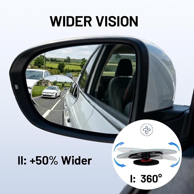 Blind Spot Mirror, 2Pcs Adjustable Car Auxiliary Wide Angle Convex Mirror, Universal Stick on Side Mirror for Cars SUVs Trucks, Enhance Driving Safety (Curved)