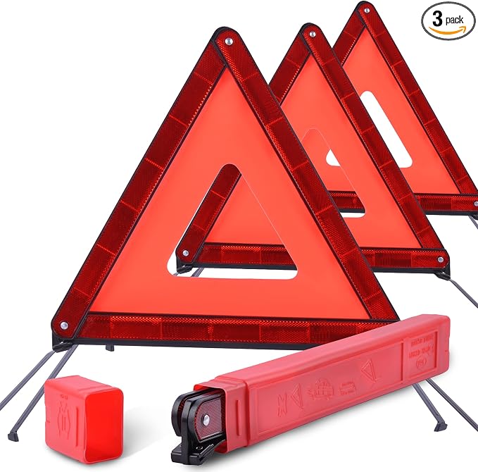 Emergency Triangles, Warning Triangles for Vehicles, Reflective Triangle, Safety Triangles with Case for Vehicles Breakdown, 3-Pack