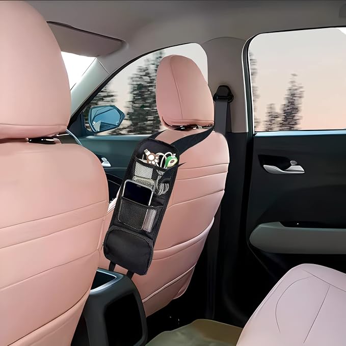 Car Seat Storage Hanging Bag, Multi-Pocket Seat Side Organizer, Car Multifunctional Storage Mesh Net Pocket, Can Hold Mobile Phone, Wallet, Glasses, Suitable for Cars, SUVs, Trucks