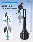 [Upgrade Version Cup Phone Holder for Car Universal Adjustable Long Neck Car Phone Mount Cradle Friendly Compatible with iPhone Samsung Google and All 4.0-7.0 inches Smartphones