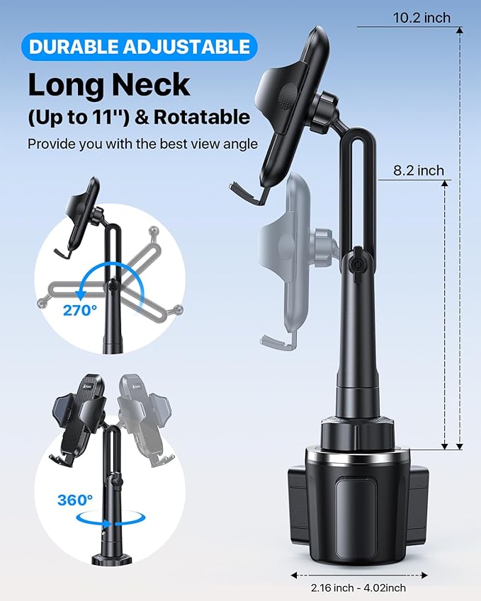 [Upgrade Version Cup Phone Holder for Car Universal Adjustable Long Neck Car Phone Mount Cradle Friendly Compatible with iPhone Samsung Google and All 4.0-7.0 inches Smartphones