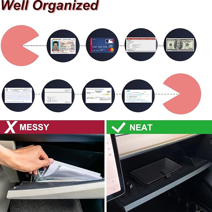 Car Registration and Insurance Holder, Leather Car Glove Box Organizer, Cool Car Accessories for ID, Driver's License Cards & Essential Document, Men&Women, Black