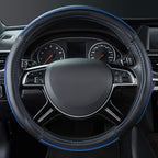Colour Piping Leather Universal Fit Steering Wheel Cover,Perfectly fit for 14.5-15 inches Suvs, Vans, Trucks, Sedans, Cars (Black&Blue)