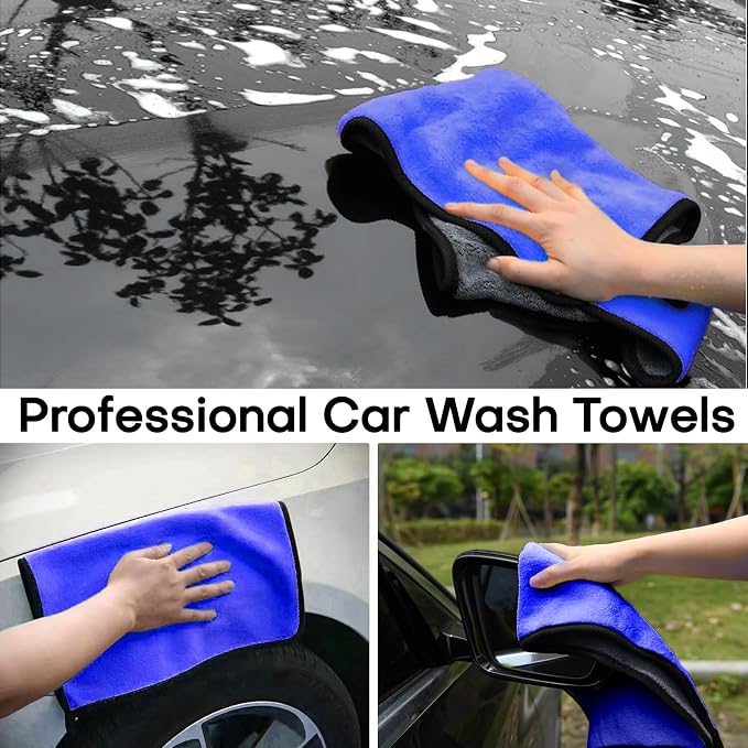 3PCS Car Microfiber Towels, 23.62"×11.81" Lint-free Microfiber Towels for Cars Wash Drying, Super Absorbent Auto Cleaning Cloths, Reusable Washing & Detailing Towel, Car Cleaning Supplies (Blue)