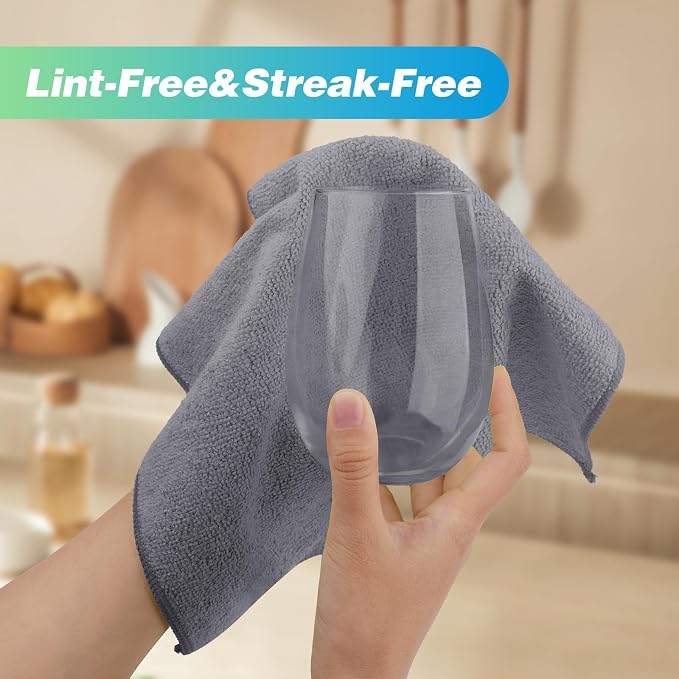 Grey Microfiber Cleaning Cloth, 24 Pack Absorbent Cleaning Rags, Lint-Free, Streak-Free Cleaning Towels for Car Kitchen House, 12"X11"