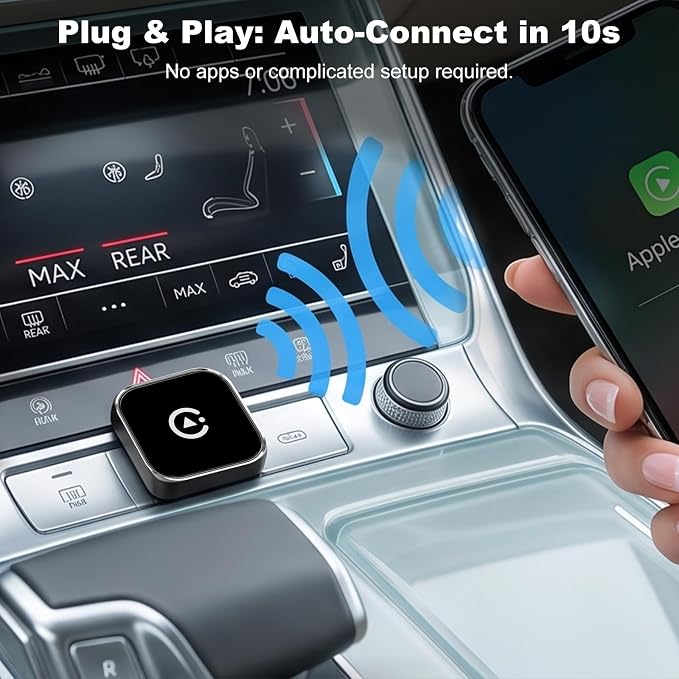 2026 New Wireless CarPlay Adapter, Compatible CarPlay & Android Auto, Plug and Play Wireless CarPlay Dongle, Fast Auto-Connect, Type-C & USB Cable Included, Supports iOS 10+ & Android