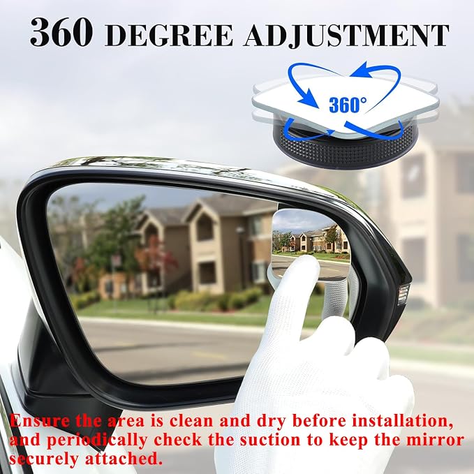 Blind Spot Car Mirror, Fan HD Glass Frameless Convex Side Mirror Blindspot, Reusable 360° Wide Angle Rear View Car Mirrors with Powerful Adjustable Suction Cup - Exterior Mirrors