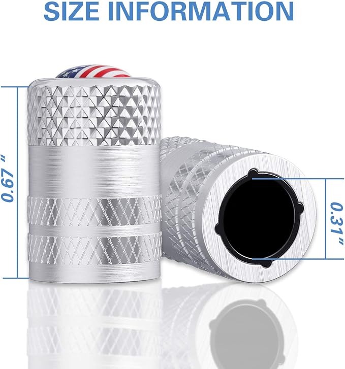 Tire Valve Stem Caps, Anodized Aluminum Tire Valve Cap Set | Corrosion Resistant, Universal Stem Covers for Cars Trucks Motorcycles SUVs and Bikes (Silver-US)