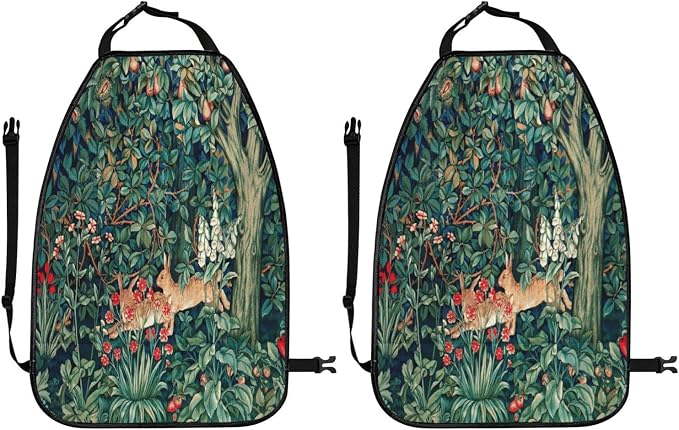 William Morris Forest Rabbit Hares Blue Green Floral Car Seat Back Kick Protectors Kick Mats With Storage Pockets For Vehicles To Protect From Dirt Mud Scratches 2 Pack