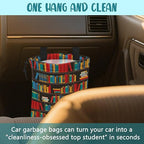 Car Garbage Bag Colorful Bookshelves Library Drawstring Car Trash Bag Hanging for Back Seat with Adjustable Buckle Canvas Vehicle Trash Can Easy-to-Install
