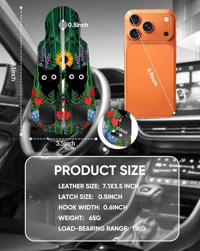 Purse Holder for Car, 2 Pack Heavy Duty Purse Hanger for Car, PU Leather Car Seat Hooks for Purses and Bags, Cute Cat Headrest Organizer for Handbags & Backpacks