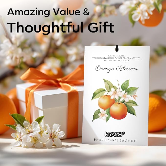 12 Packs Orange Scented Sachets - Fragrance for Closet, Drawer, Bathroom, Car - Air Freshener Deodorizer Packets