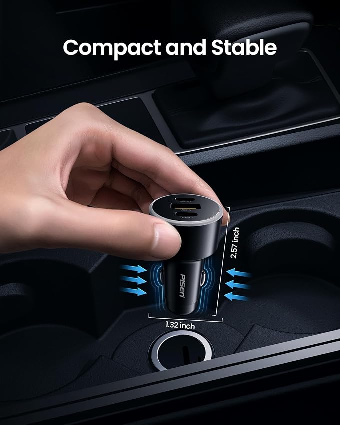60W USB C Car Charger - Car Phone Charger Adapter PD30W & QC3.0 Fast Charging, Car USB Charger Multi Port, Cigarette Lighter USB Charger, Car Charger with LED for iPhone 17/16/15/14/13/12 Series