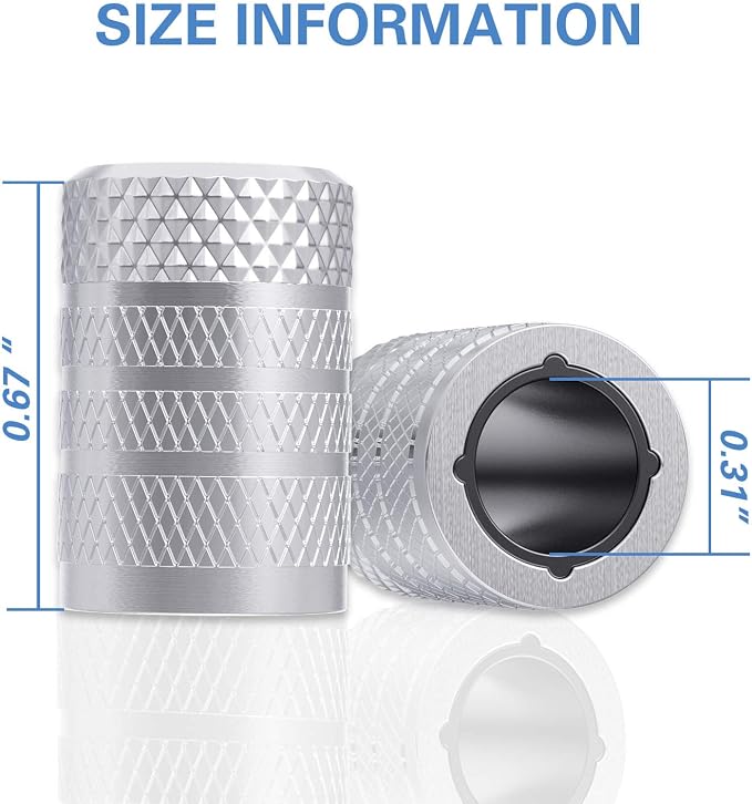 Tire Valve Stem Caps, Silver, 4 pcs/Pack, Anodized Aluminum Tire Valve Cap Set, Corrosion Resistant, Universal Stem Covers for Cars Trucks Motorcycles SUVs and Bikes