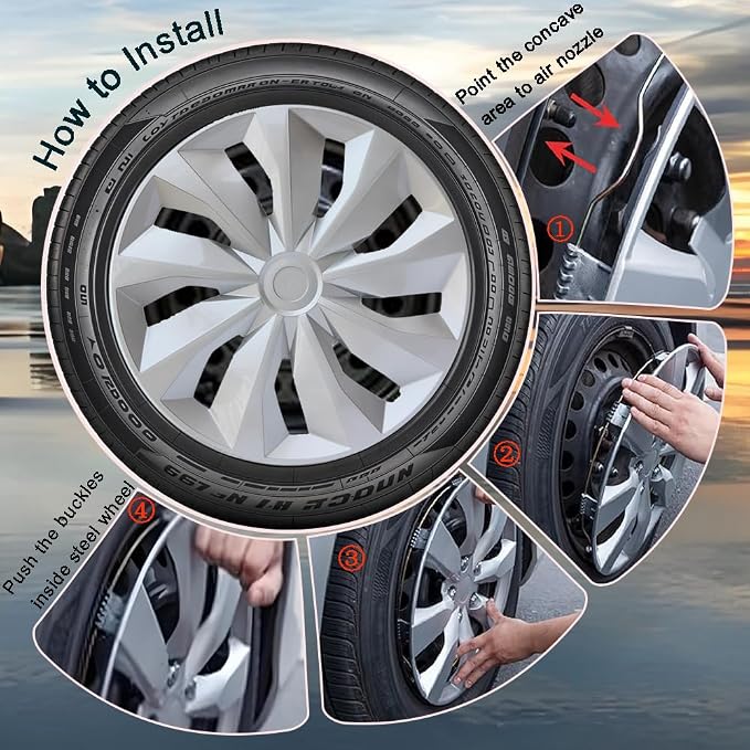 Hubcap Wheel Cover Replacement R14 Hub Caps Universal-Fit Steel Wheel Rim Cover ABS Material Exterior Accessories for Car Truck SUV -Set of 4（14-inch，Silver）