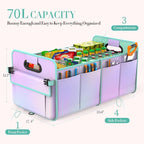 Trunk Organizer For Suv&Sedan,Car Organizers&Storage, Waterproof Collapsible & Adjustable Straps,70L Sturdy Car Organization for Car Accessories,Tools,Sundries,2-3Compartment(Colorful Green)