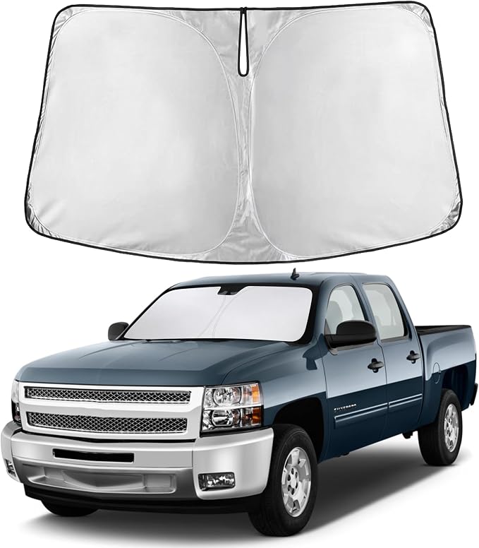 Windshield Sunshade Compatible for Chevrolet Silverado/GMC Sierra 1500 2500 3500 2007-2013, Front Windshield Sun Shade Cover, UV Heat Blocker & Protector, Car Sun Visor Interior Accessory
