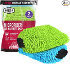 AIDEA Car Wash Mitt Microfiber, 2PK, Car Wash Brush, 8' X12'' | Scratch Free Lint-Free, Premium Chenille Microfiber Mitt, Extra Large Size, Green & Blue