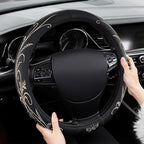 Car Leather Steering Wheel Cover - Panapi Material, Universal 14.5-15 Inch Leather Anti-Slip Breathable Auto Steering Wheel Covers for Men Women (Embroidery-Beige)