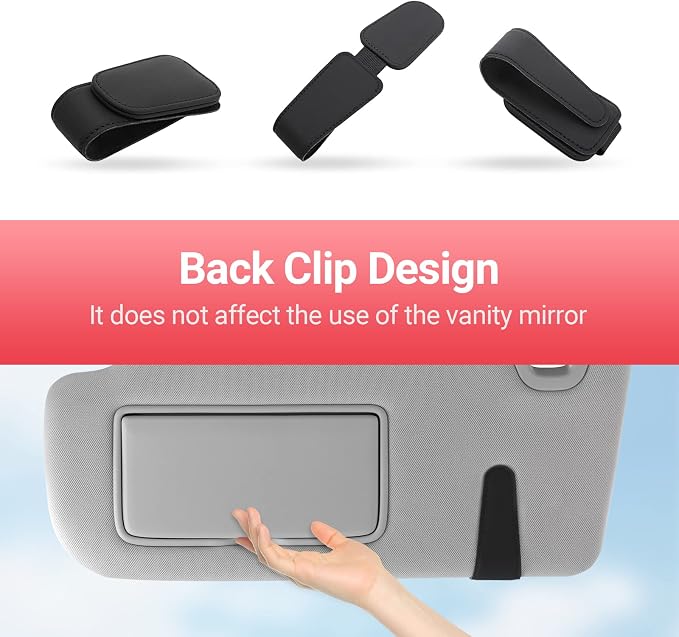 Sunglass Holder for Car Sun Visor, Magnetic Sunglasses Clip, Leather Glasses Eyeglass Holder and Ticket Card Clip, Auto Interior Accessories Universal for Car SUV Truck Pickup -Black