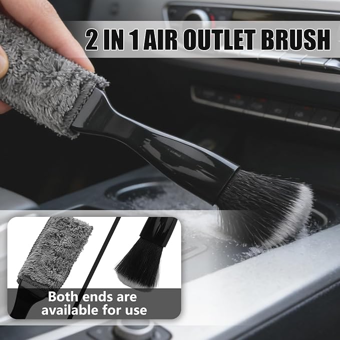 7PCS Car Detailing Brush Set, Soft Boar Hair Brush, Car Interior Detail Brush, Fiber Brush, Car Dust Removal Brush, Car Cleaning Gel, Cleaning Tool Set Suitable for Trucks, Cars, RVs, SUVs