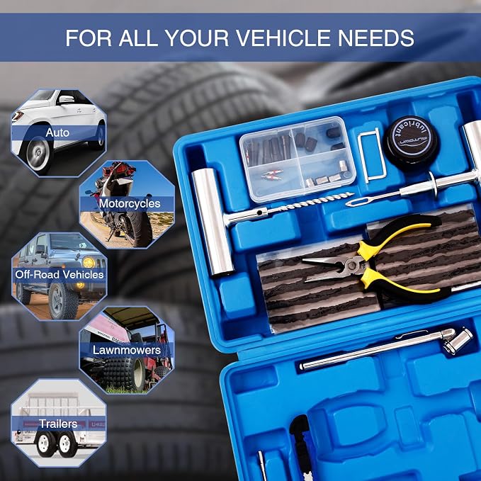 Tire Repair Kit - 68pcs Heavy Duty Tire Plug Kit, Universal Tire Repair Tools to Fix Punctures and Plug Flats Patch Kit for car Motorcycle, Truck, ARB，ATV, Tractor, RV, SUV, Trailer