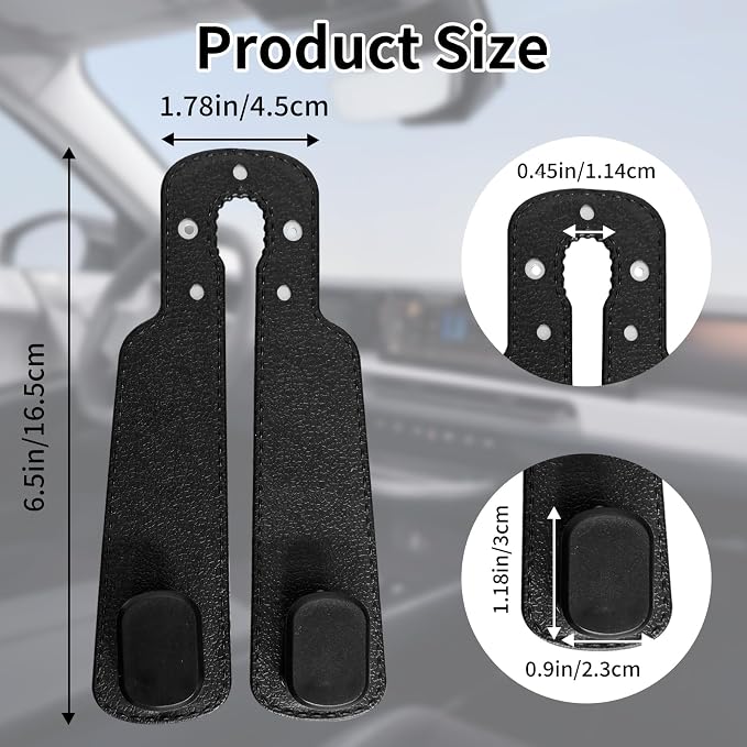 4 Pack Headrest Hooks for Car, Universal Leather Car Seat Back Hooks for Purses and Bags, Durable Car Purse Holder & Backseat Organizer Hanger for Handbags, Grocery Bags, Coats, Accessories, Black