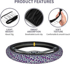 Animal Leopard Print Pink Black Steering Wheel Cover Car Accessories Cute for Women Girls Girly Universal 15 Inch Neoprene Auto Interior Decor Anti Slip Car Truck Protector