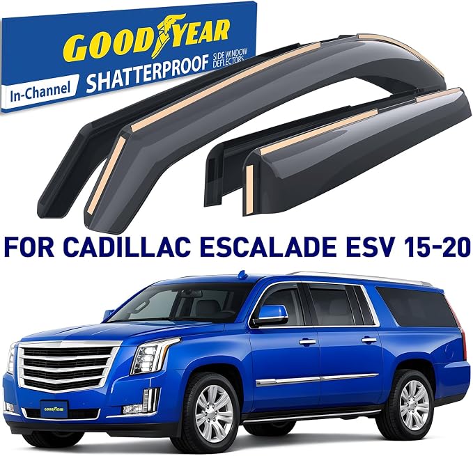 Goodyear Shatterproof in-Channel Window Deflectors for Cadillac Escalade ESV 2015-2020, Rain Guards, Window Visors for Cars, Vent Deflector, Car Accessories, 4 pcs - GY007993