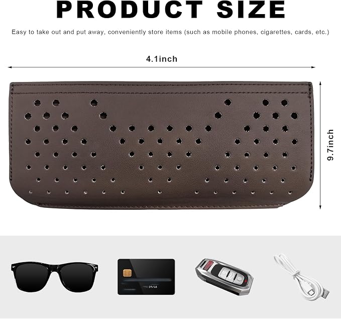 Car Seat Side Pocket Organizer, Auto Center Console Storage Pocket with Adhesive Tape, Multifunctional Leather Tray Pouch Sunglasses Holder for Car Seat Door Window (Brown)